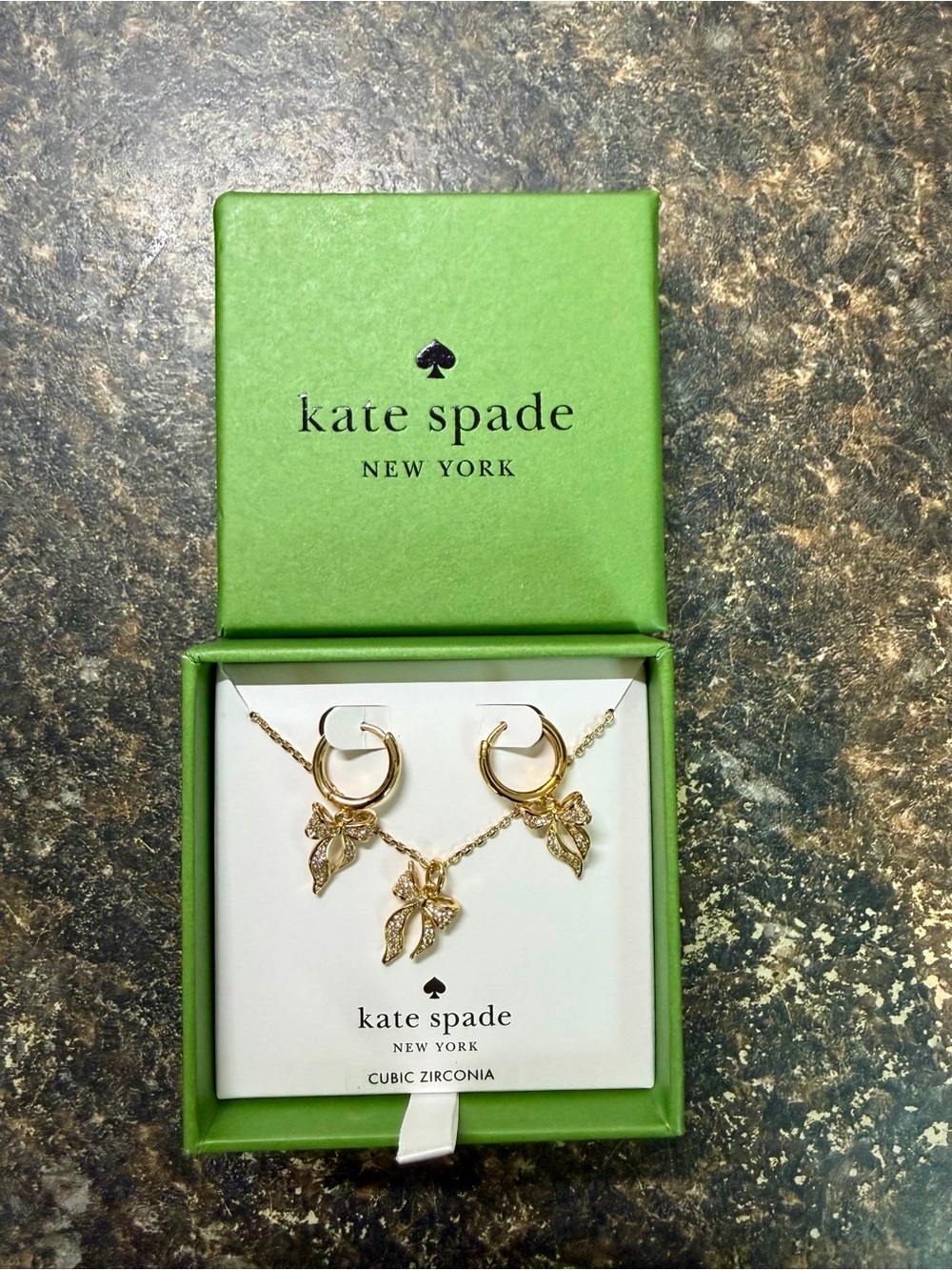 Kate Spade New York gold-tone cubic zirconia bow jewelry set NWT